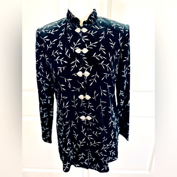 Black Velvet Jacket Blazer Silver Metallic Womens Evening Formal SZ 10P - Picture 1 of 14